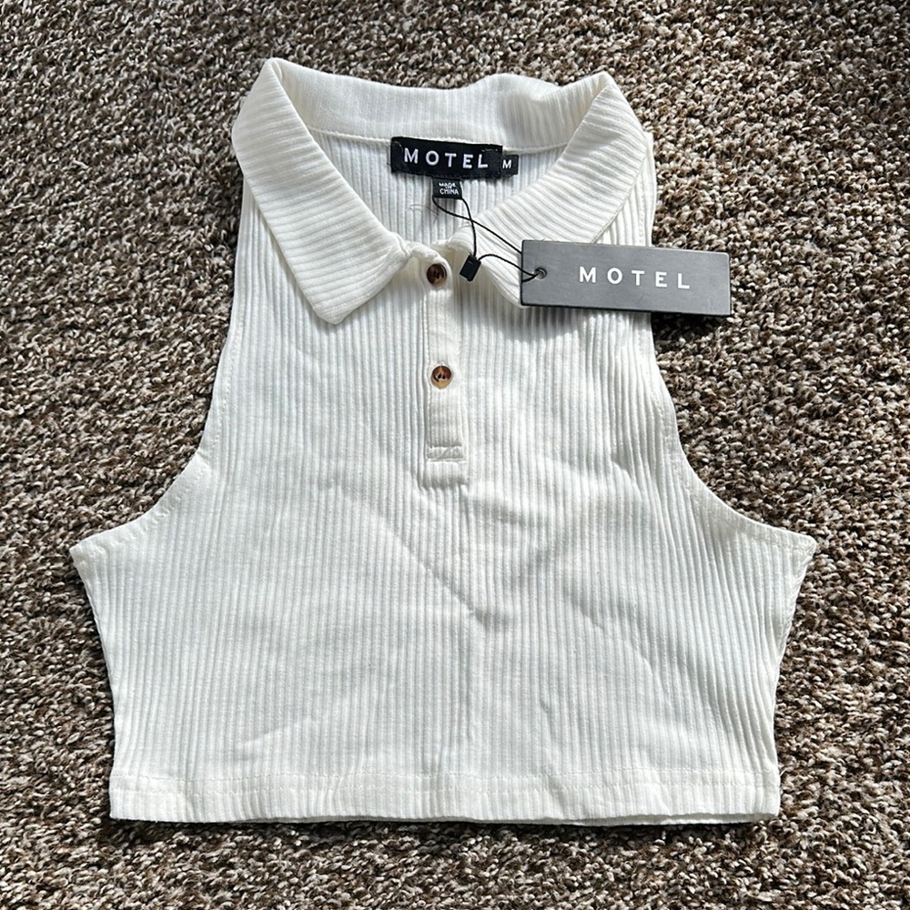 Motel Rocks White Ribbed Crop Top